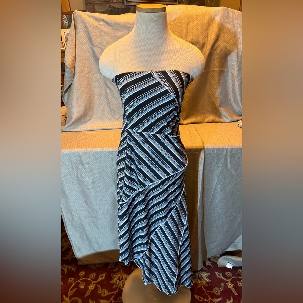 Younique Black and White Diagonal Stripe Strapless Dress